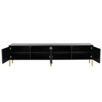 TV-ELEMENT 190/38/48 cm Schwarz mit goldene Tischbeine und gerilltes Türdesign - Schwarz, Holz (190/48/38cm) - Oxeza