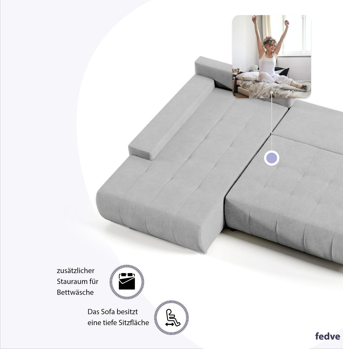 ECKSOFA mit Schlaffunktion Dhaka L, Hellgrau - Hellgrau, Textil (185/265cm) - Fedve