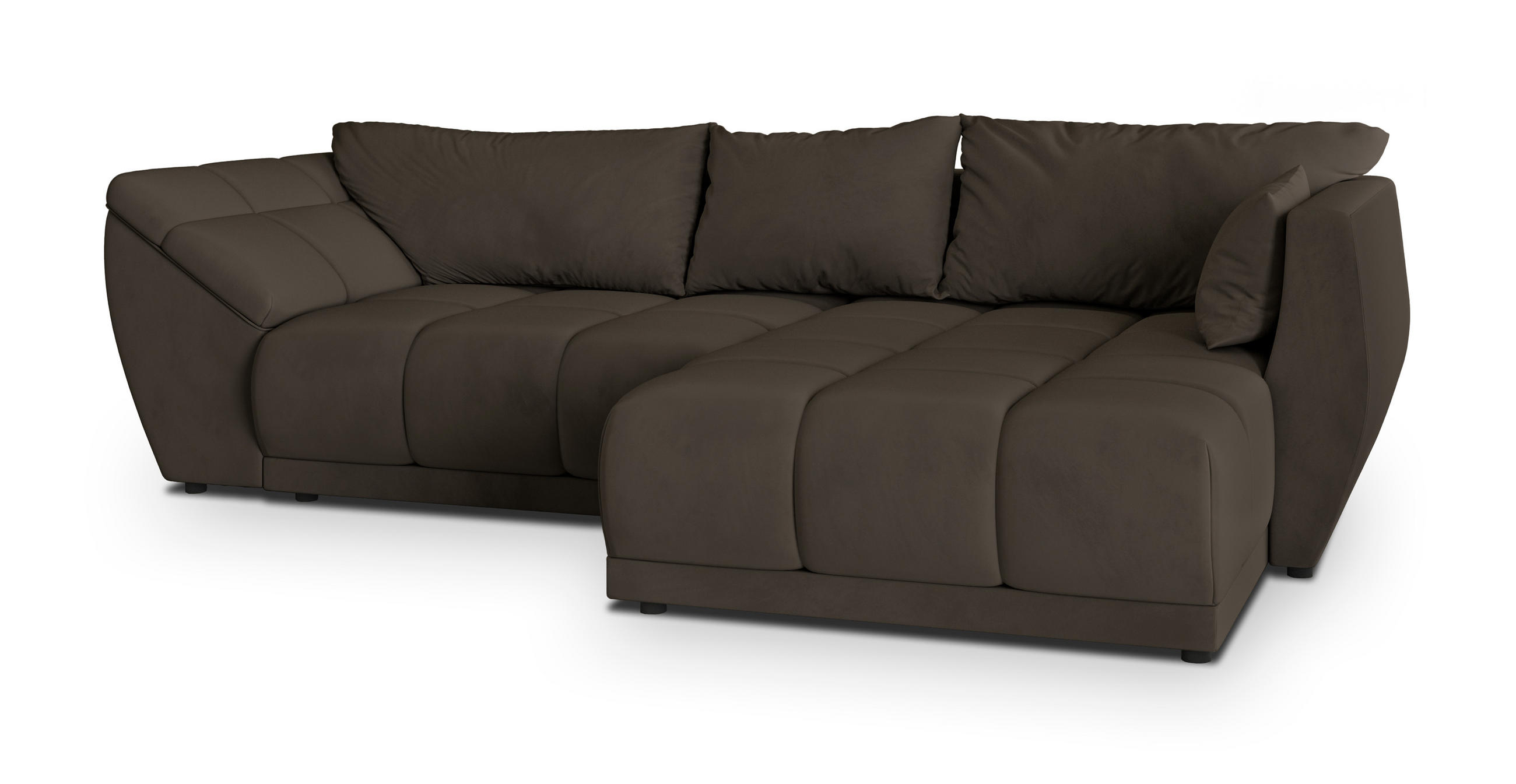 ECKSOFA ORENTI R-S Braun Velours-Stoff mit Schlaffunktion - Braun, Holz (287/182cm) - MASSENO