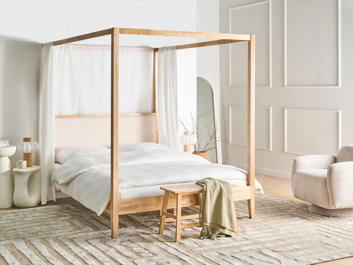 HIMMELBETT Holz 160/200 cm Hellbraun Haillicourt - Hellbraun/Beige, Holz (160/200cm) - Beliani