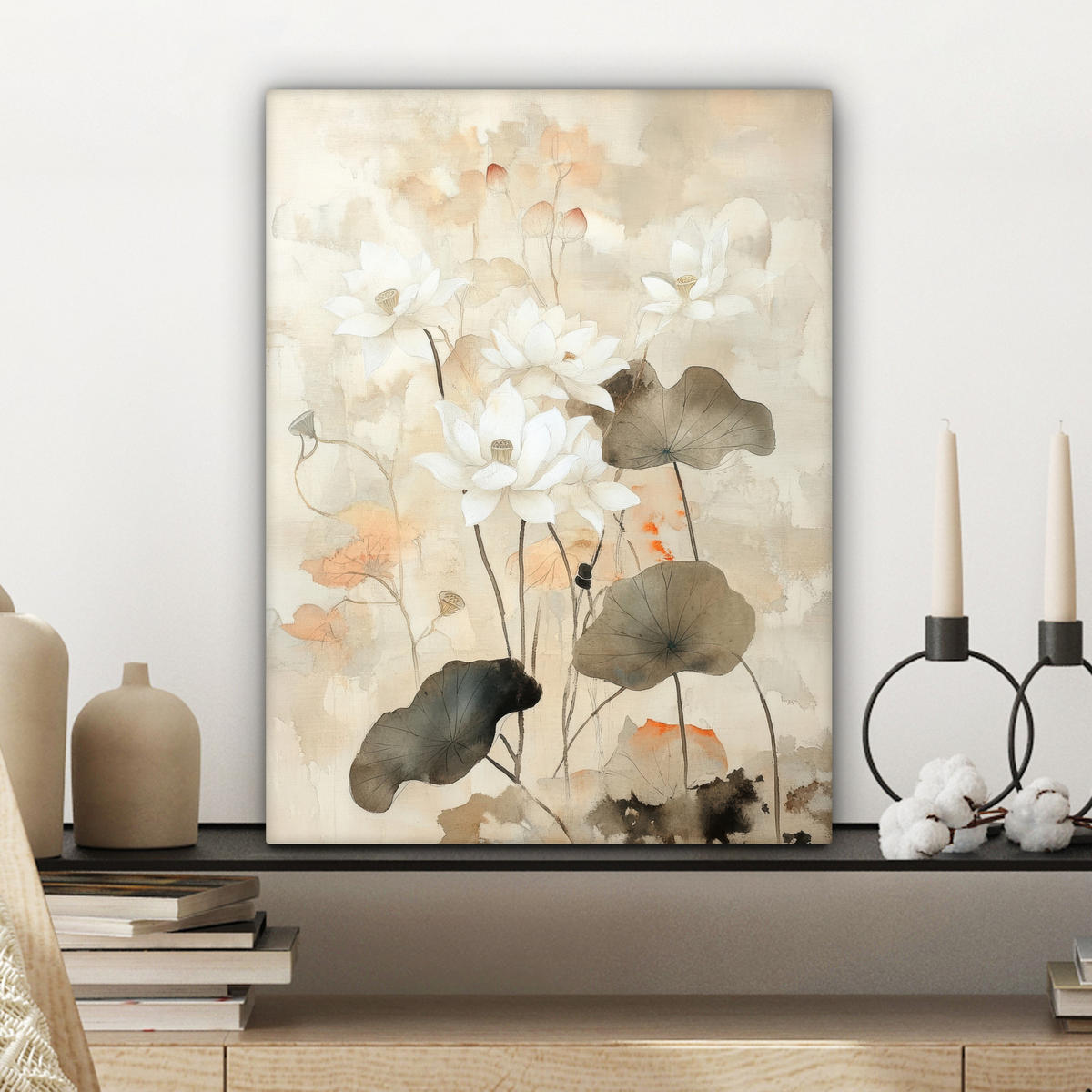 LEINWANDBILD Blumen - Japandi - Wabi sabi Room Decor 30x40 cm - Sandfarben, Textil (30/40cm) - MuchoWow