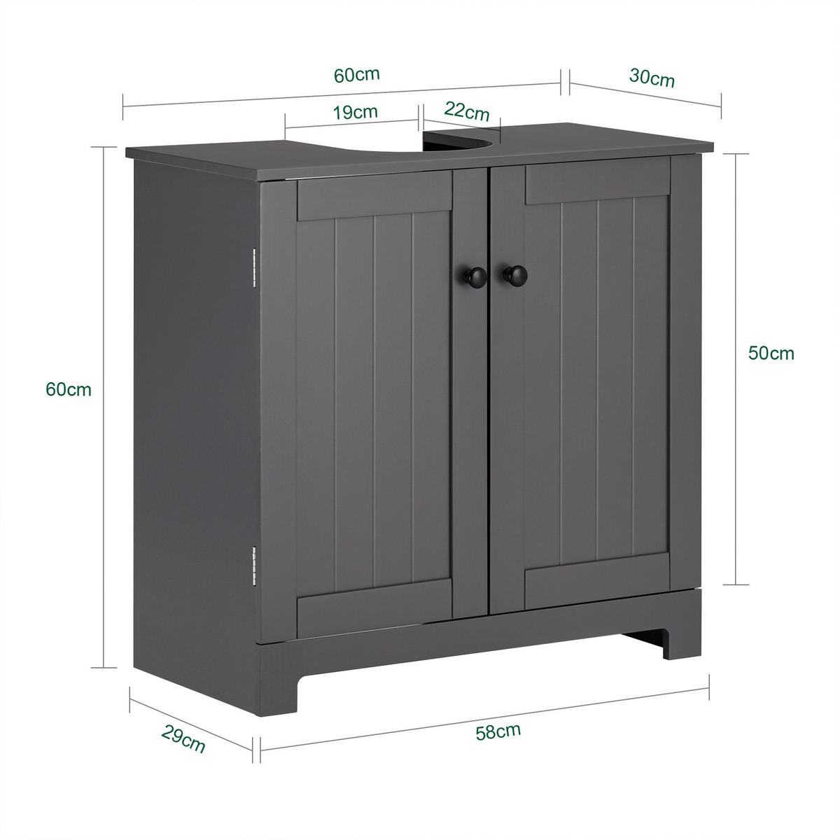 WASCHBECKENUNTERSCHRANK Grau - Grau, Holzwerkstoff (60/60/30cm) - SoBuy