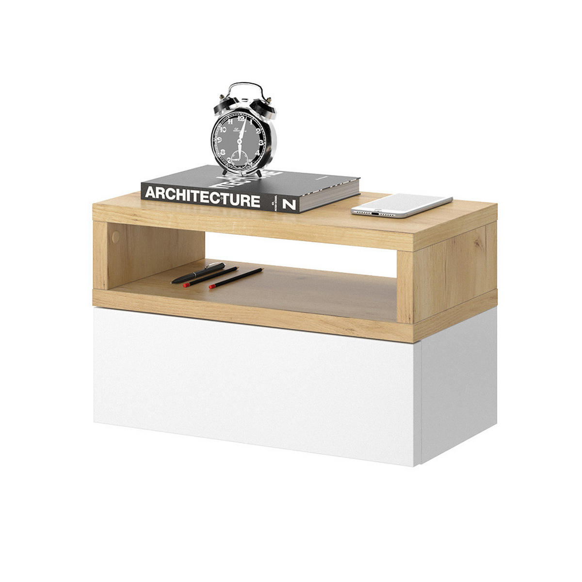 NACHTTISCH Urbano Braun 45 x 28 cm - Braun/Weiß, Holzwerkstoff (45/28/25.3cm) - Vicco