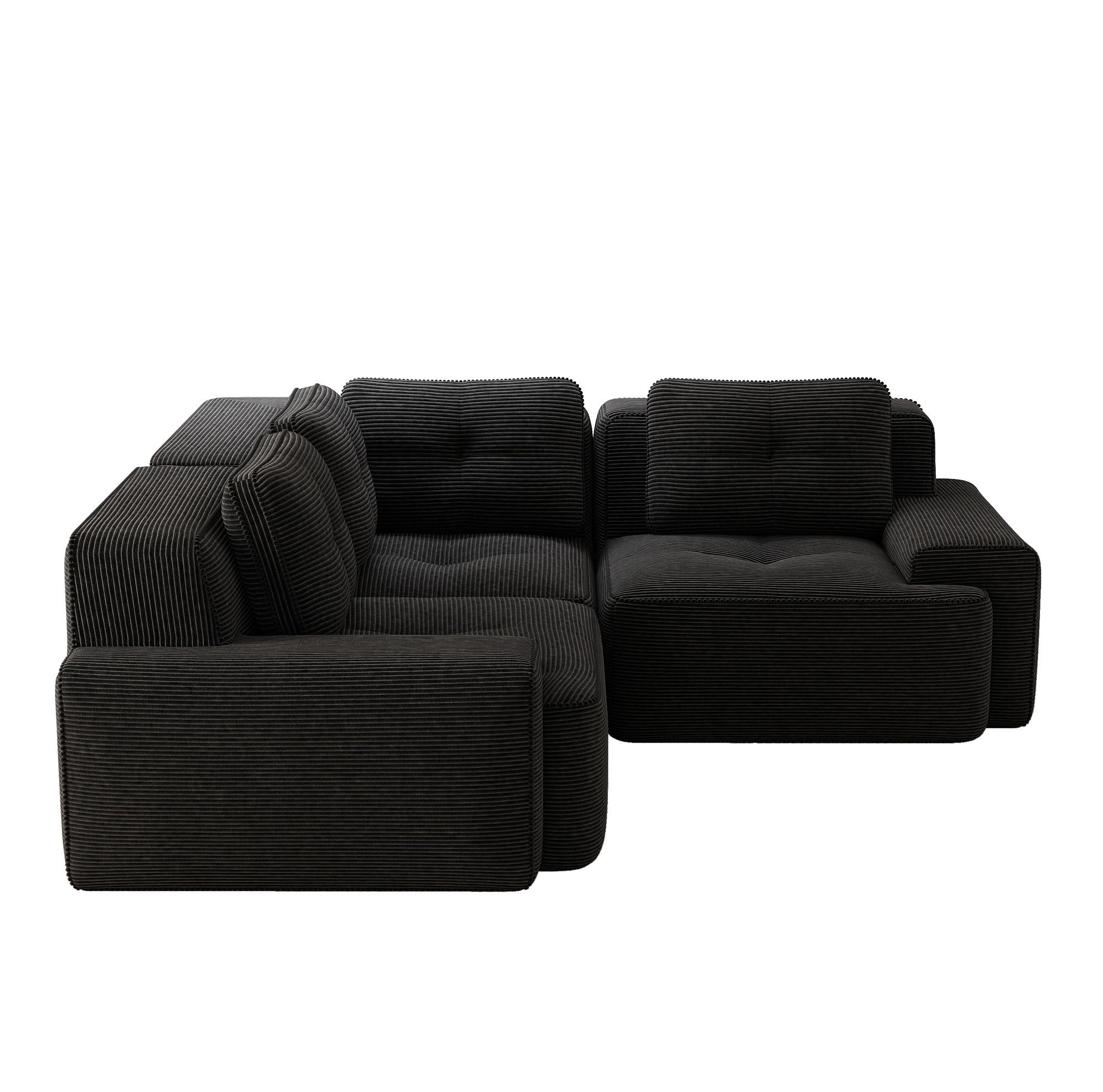 ECKSOFA 206/206/69 cm schwarz aus Cord mit modularem Design und rutschfestem Standfuß - Schwarz, Textil (206/206cm) - OKWISH