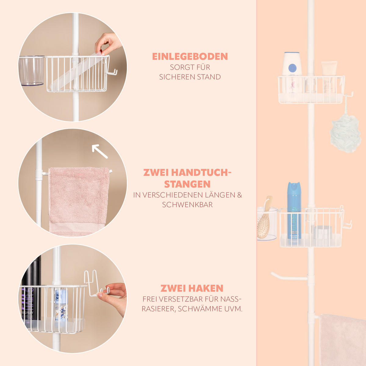 BADREGAL, weiß - Weiß, Metall (34.5/290/14cm) - bremermann