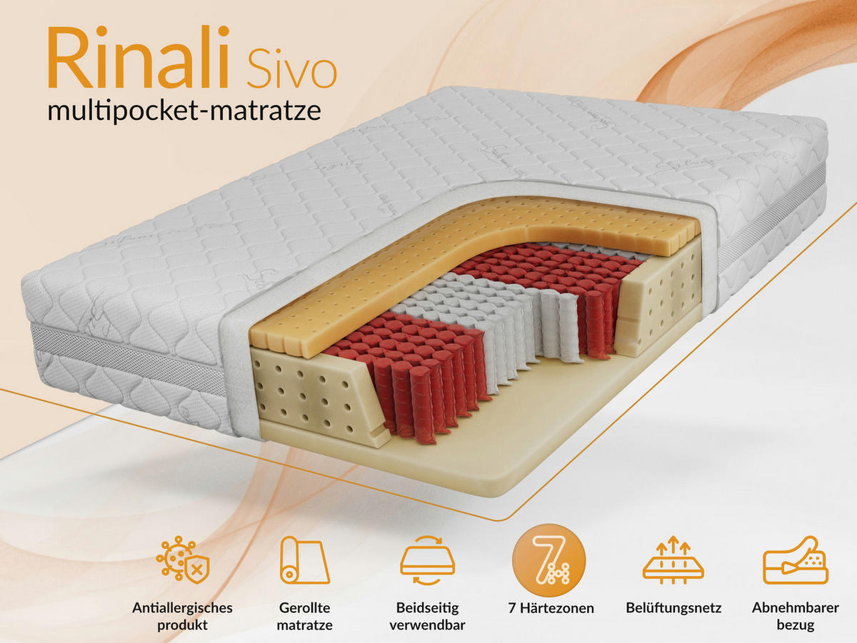 TASCHENMATRATZE RINALI - 140/200 - H3 - Sivo - Weiß, Textil (140/200cm) - MKS