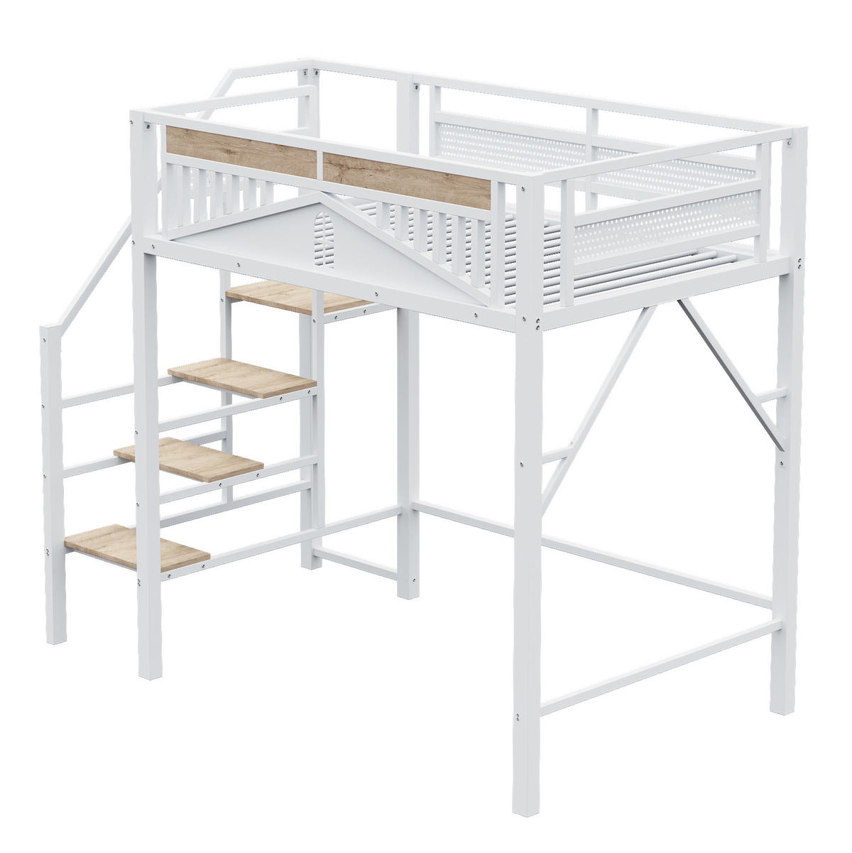 HOCHBETT 140/200 cm aus Metall in Weiß mit Stauraum und Fensterdesign - Weiß, Metall (140/200cm) - Flora Grace