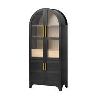 HIGHBOARD DE-38322 mit Riffelglas und verstellbaren Böden Natur - Schwarz, Holzwerkstoff (76/180/40cm) - ComfortXL