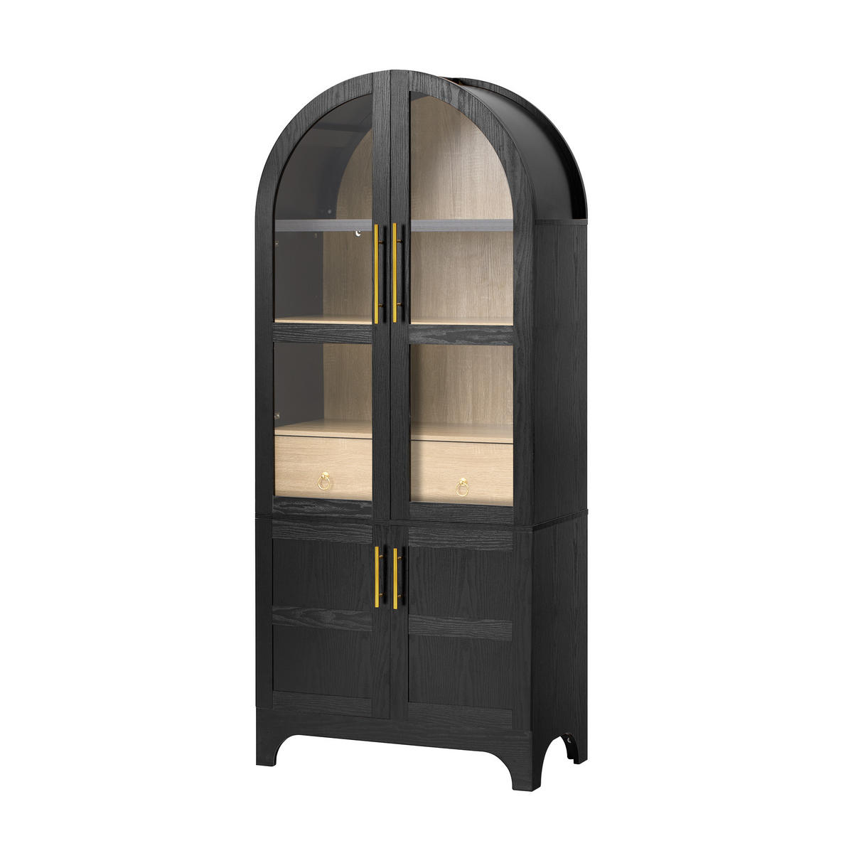 HIGHBOARD mit Riffelglas & Schubladen 180cm - Schwarz, Holzwerkstoff (76/180/40cm) - Urban Meuble