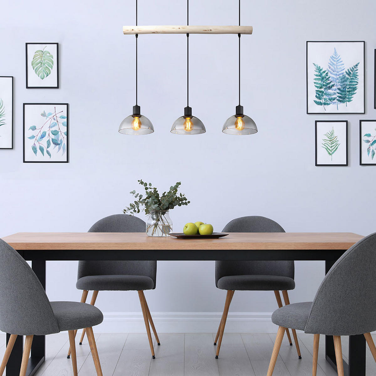 HÄNGELEUCHTE Metall Glas Schwarz - Braun, Holz (80/20/120cm) - Globo Lighting