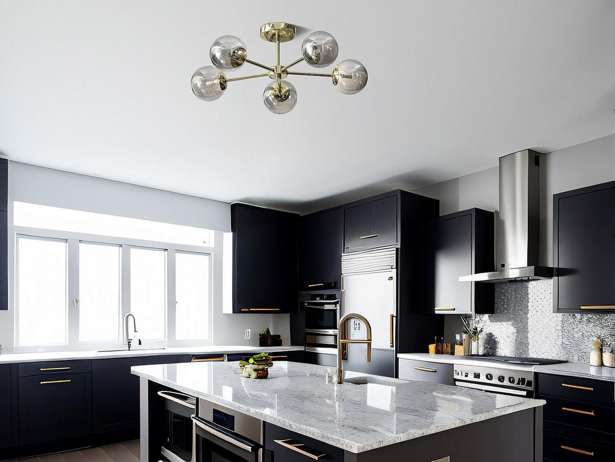 DECKENLEUCHTE - 58.5 cm x 58.5 cm - Metall, Metall - Grau, Goldfarben - SOFIA - Goldfarben/Grau, Metall (58.5/58.5/21cm) - Vente-Unique