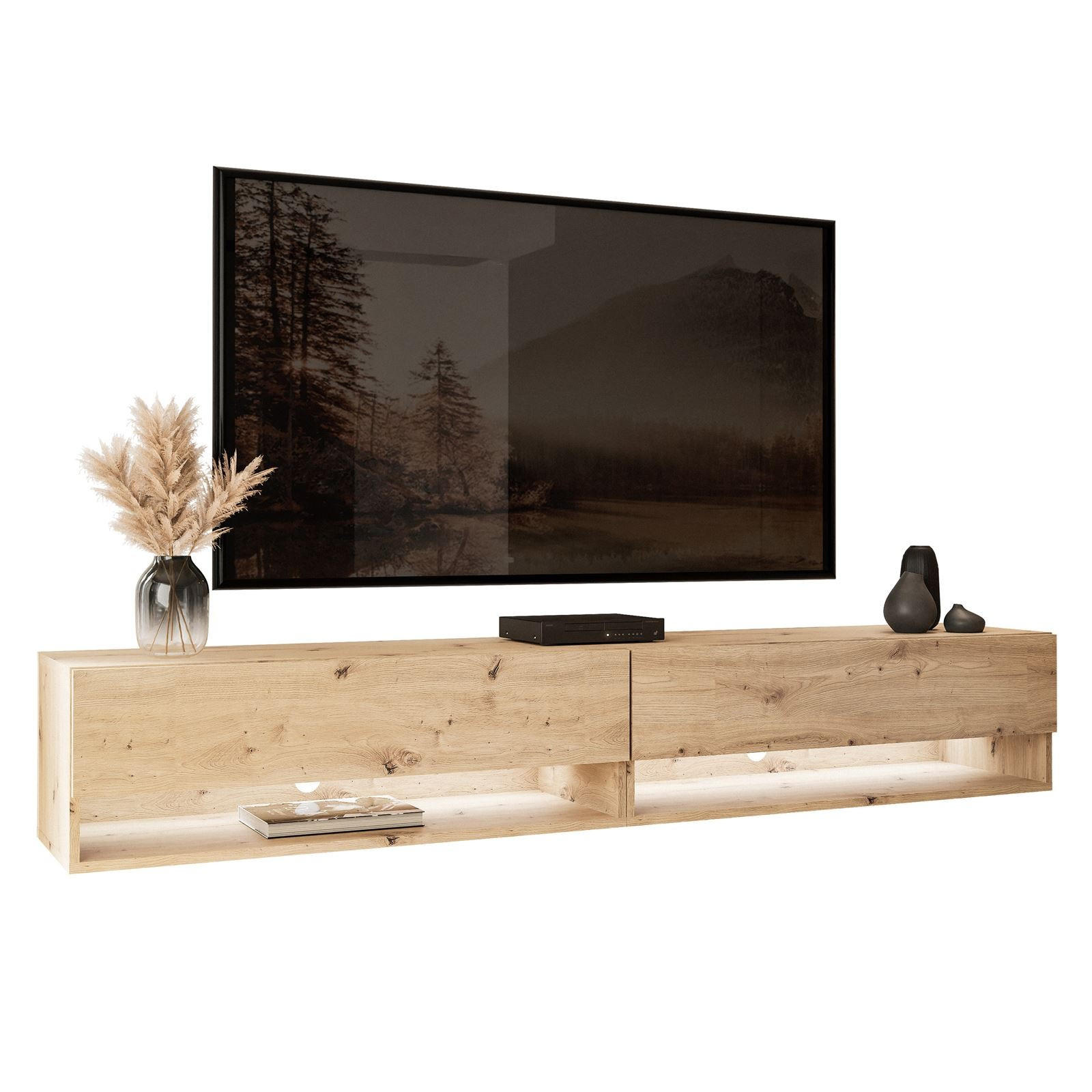 HÄNGESCHRANK TV-Möbel CALANTE LOFT 180 cm mit LED-Beleuchtung - Eiche Artisan, Holzwerkstoff (180/30/35cm) - Lookway