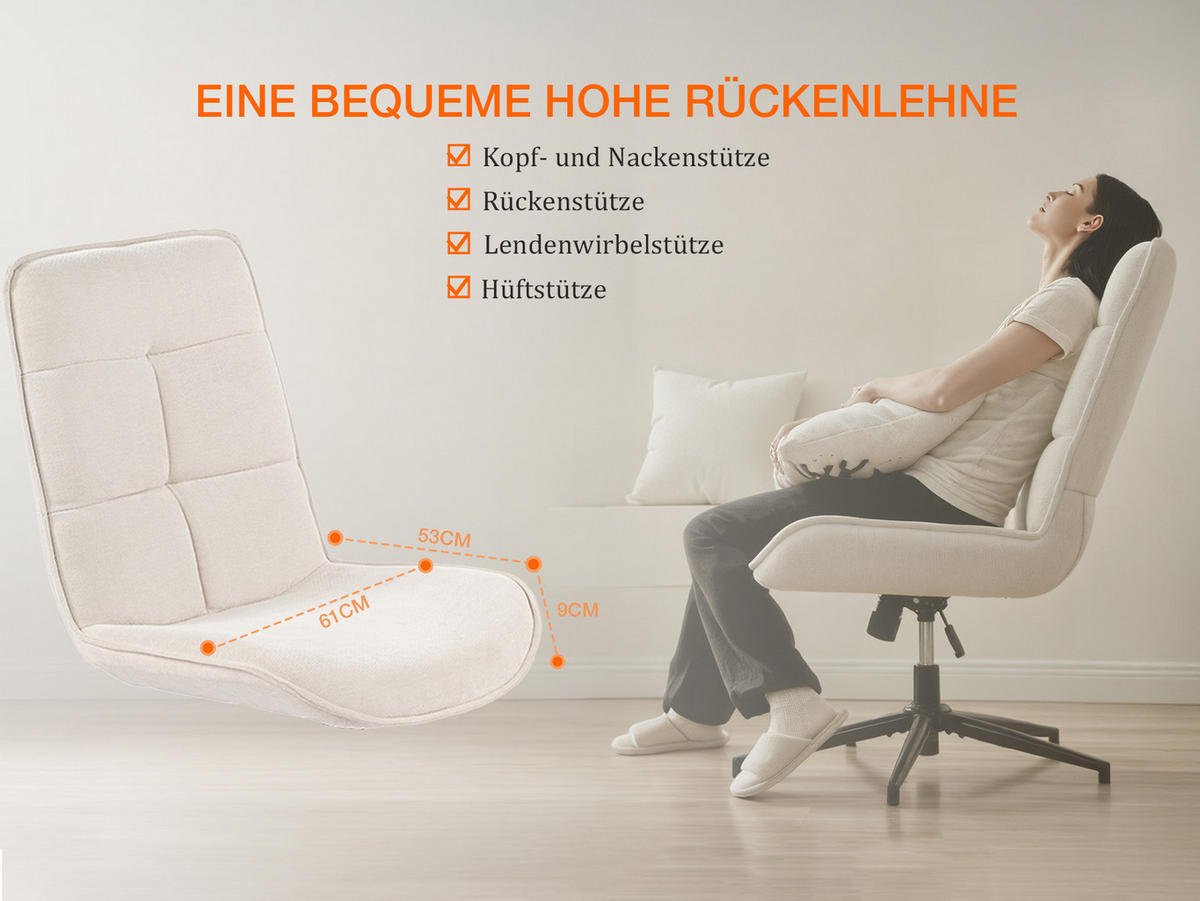SESSEL, 360° drehbar, mit Neigefunktion und Rückenlehne aus Chenille, Beige - Weiß, Textil/Metall (59/93/77cm) - Meubles Cosy
