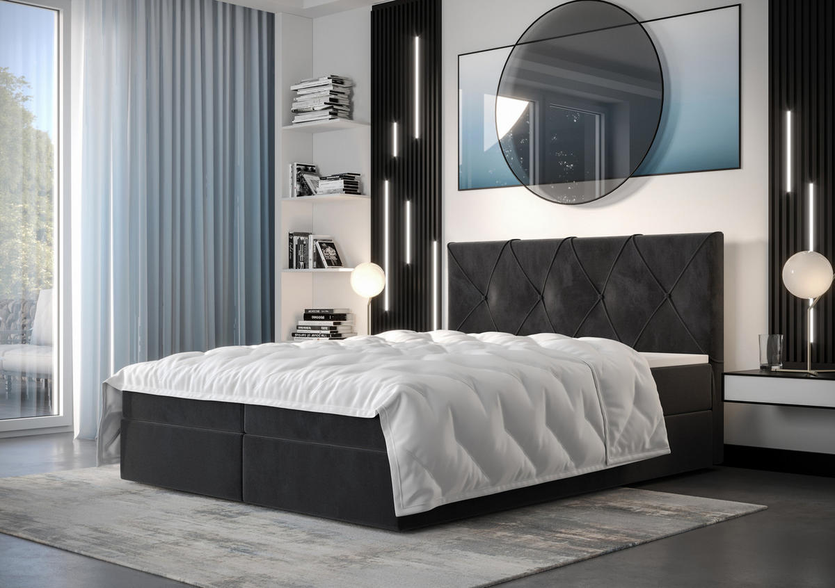 BOXBETT ALTEA 200x200, mit Matratze H3 und Topper, Monolith 97 - Dunkelgrau, Holz/Kunststoff (200/200cm) - Bedante