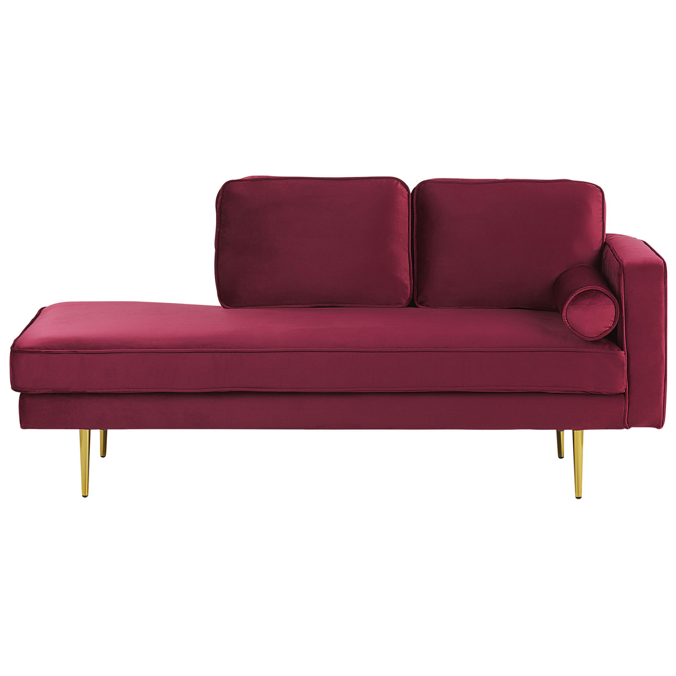 CHAISELONGUE Samtstoff dunkelrot rechtsseitig Miramas - Rot/Goldfarben, Textil (171/63/79cm) - Beliani