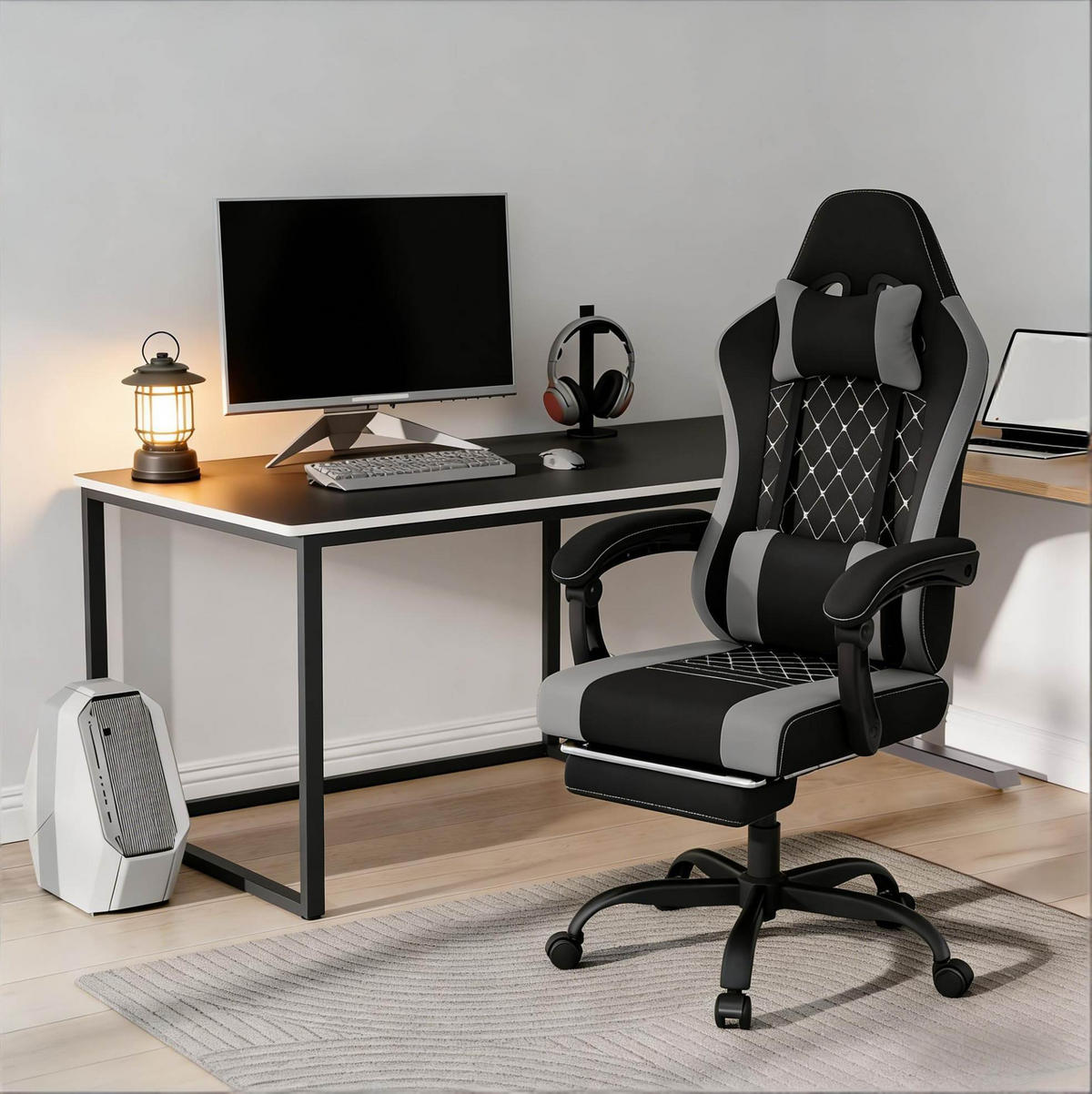 BÜROSTUHL ergonomisch mit Massagefunktion 70 x 70 x 127 cm Black + Gray - Schwarz, Metall (70/127/70.1cm) - Meubliv