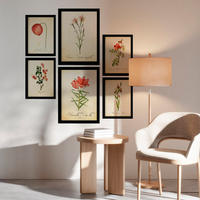 POSTER Set Mit 6 Botanische rote Blume Größe A3 & A4 Schwarzer Rahmen - Schwarz, Papier (29.7/1cm) - Nacnic