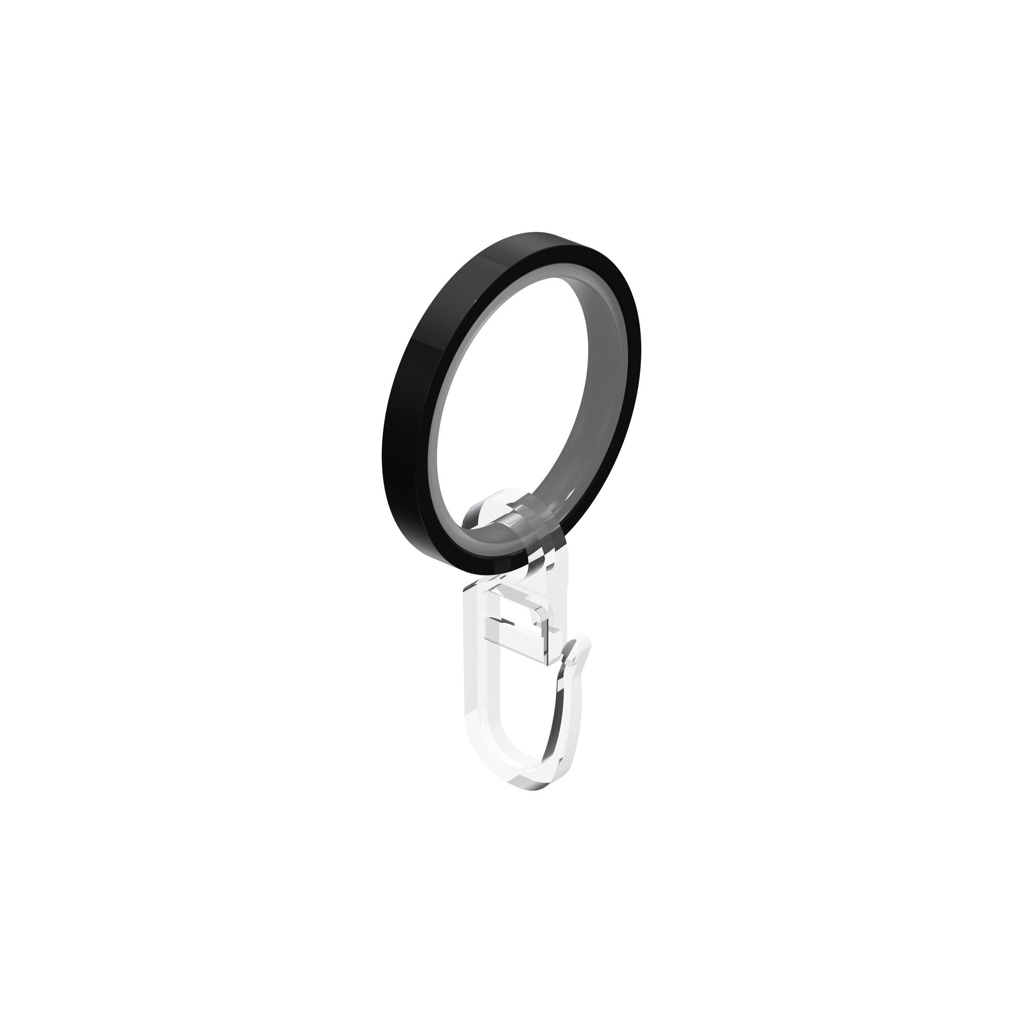 FLACHRINGE MIT EINLAGE UND FALTENHAKEN FÜR GARDINENSTANGEN 20 mm Ø, Schwarz, Packung 10 Stück - Schwarz, Metall (20cm) - INTERDECO