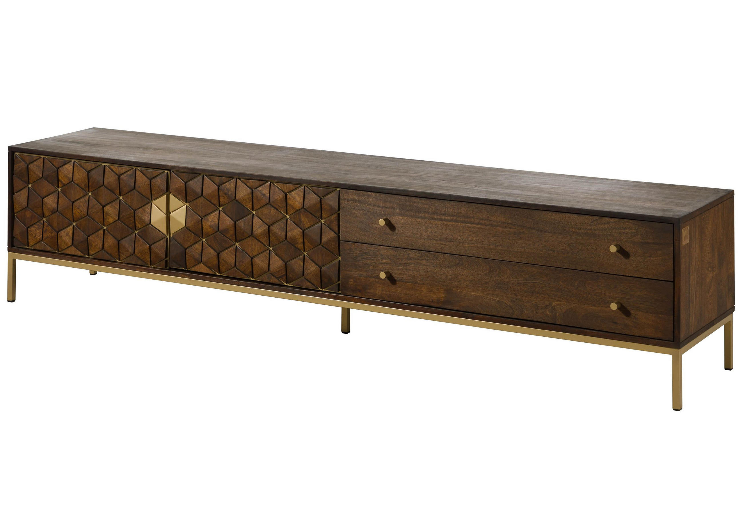 TV-BOARD Mango 220x45x50 braun geölt DIAMOND #223 - Braun, Holz (220/50/45cm) - Massivmoebel24