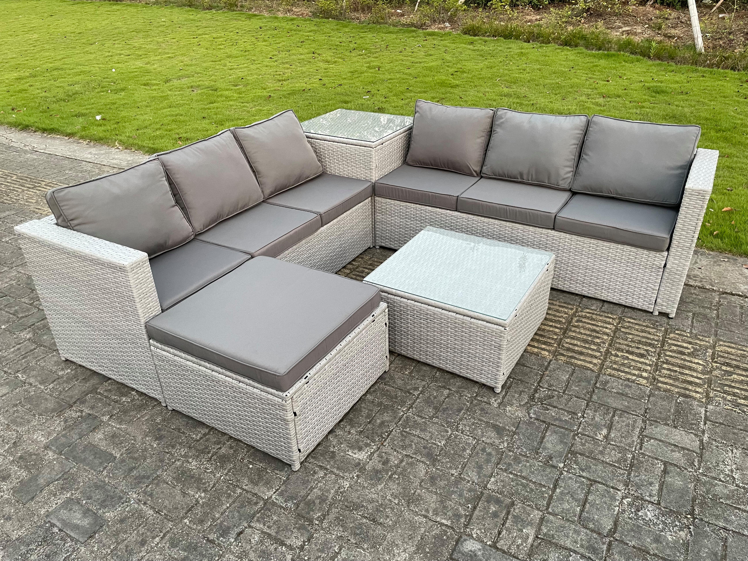 Thumbnail - Fimous Gartenmöbel, Hellgrau, Metall, 7-Sitzer, quadratisch, Loungemöbel, Gartenlounge-Sets