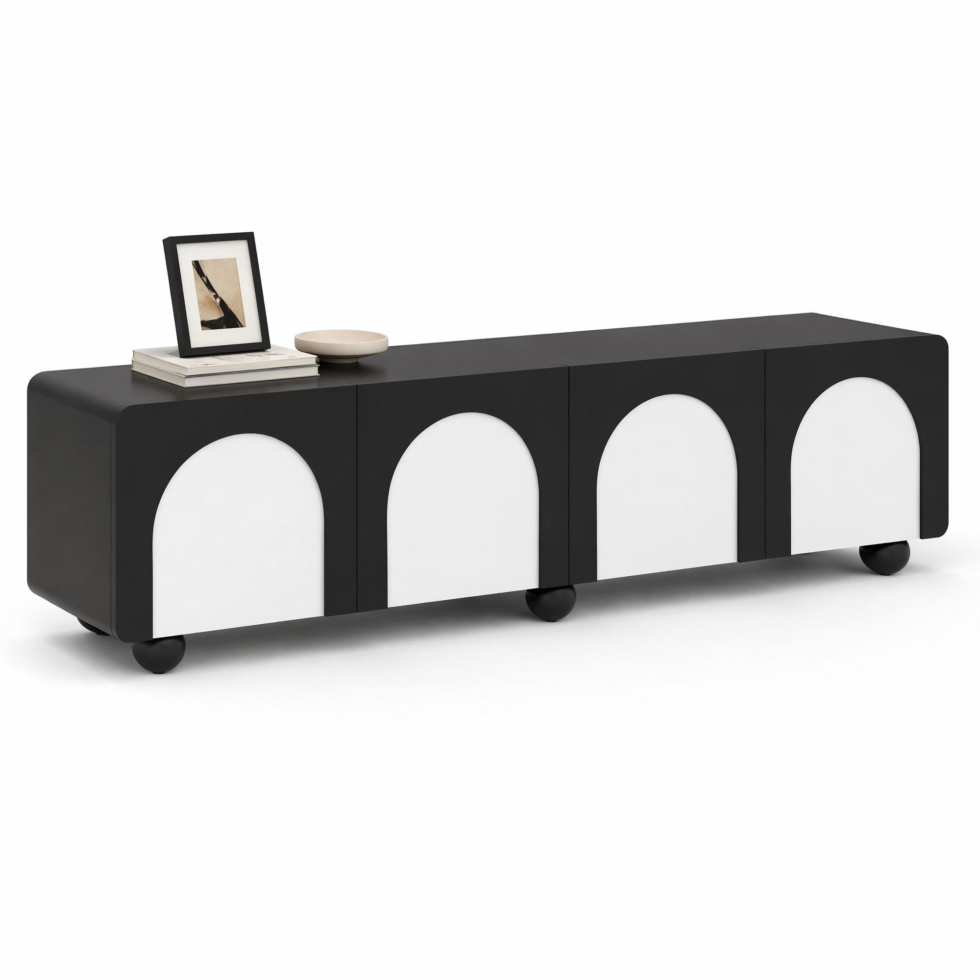 TV-SCHRANK mit 2 Schubladen und 2 Türen 180 x 38 x 45 cm Schwarz Weiß - Schwarz, Holzwerkstoff (38/45/180cm) - Beauniv