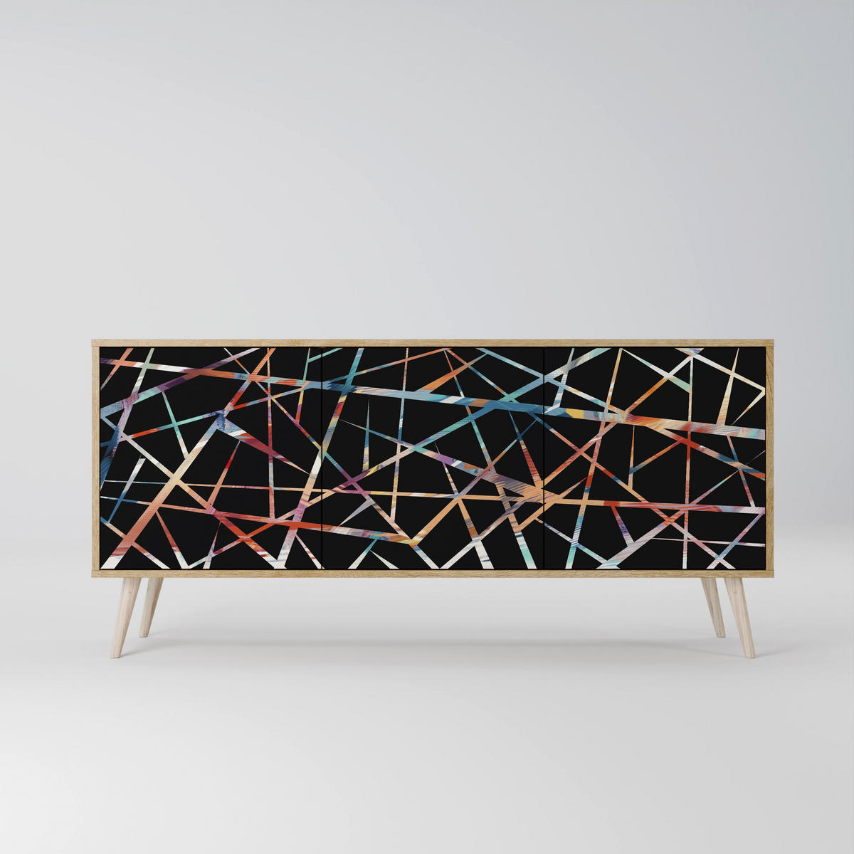 SIDEBOARD POLYGON VERVE, Eicheneffekt, 164,5x42x77,5 cm, 3 Türen - Eichefarben/Buchefarben, Holzwerkstoff/Buchenholz (164.5/77.5/42cm) - SpaceRebels