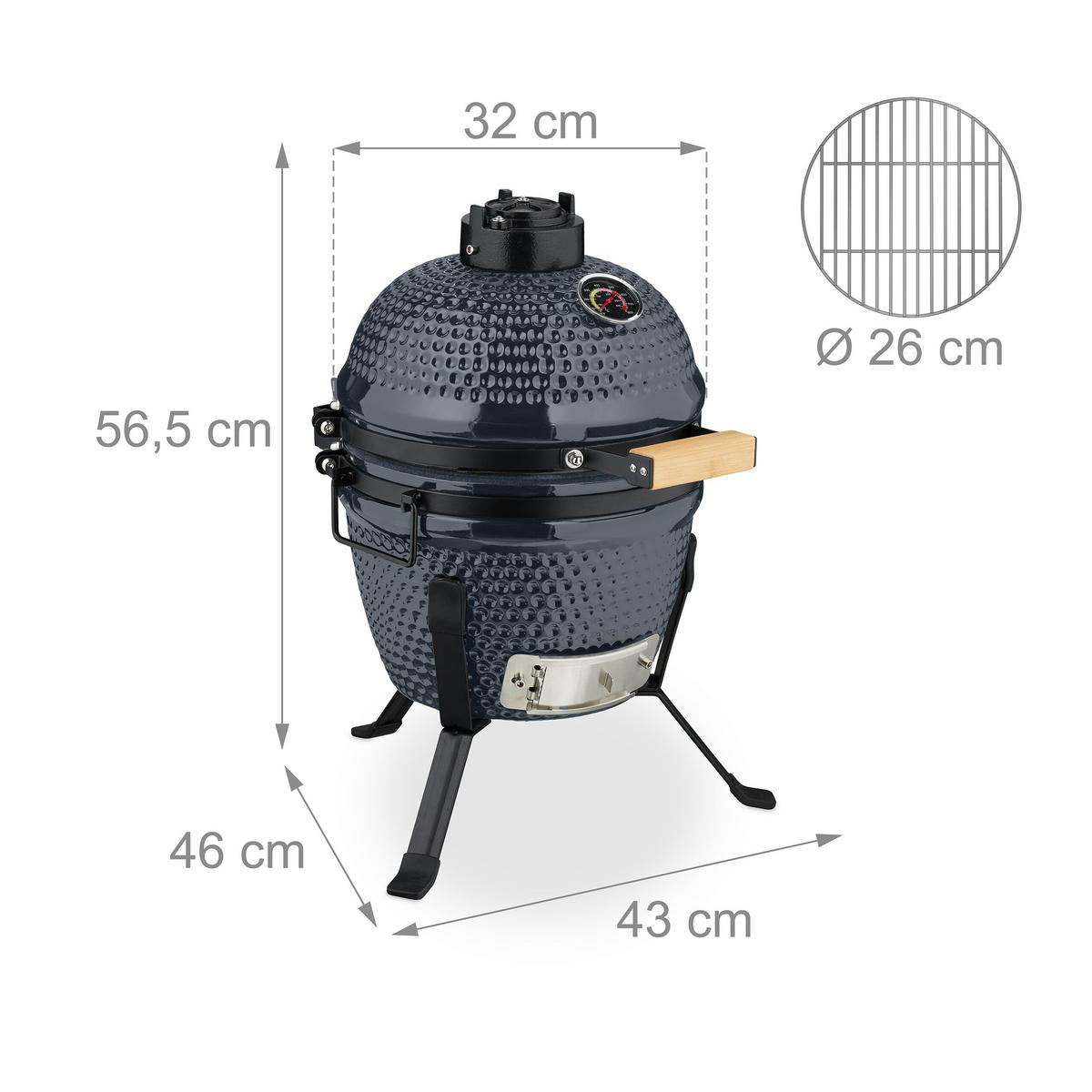 KAMADO-GRILL - Grau, Keramik/Metall (34/56.5cm) - Relaxdays