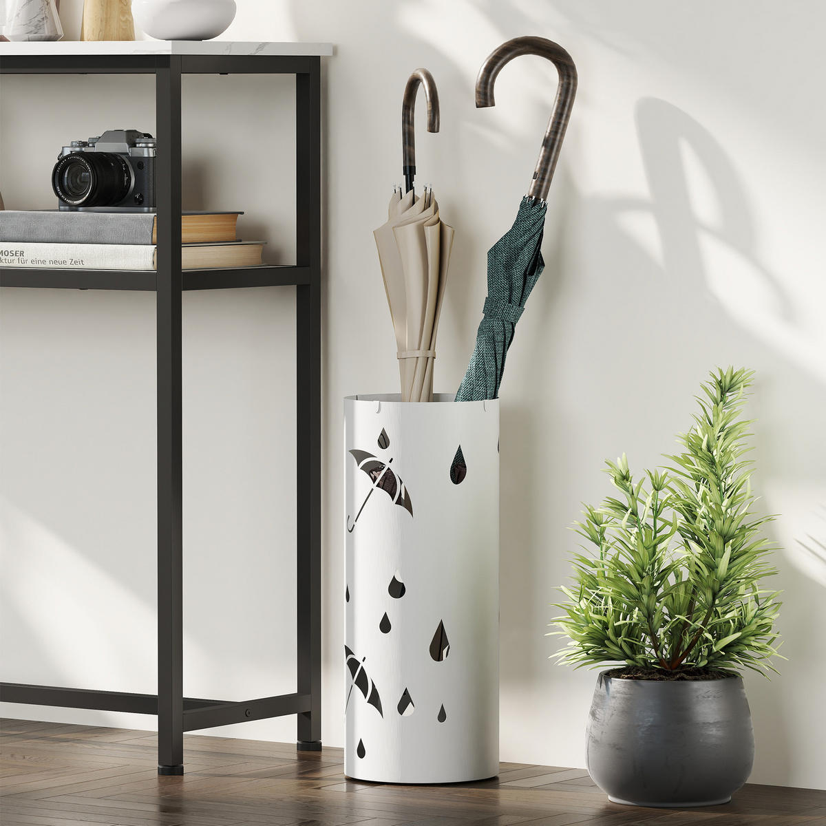 SCHIRMHALTER Stahl Weiß - Weiß, Metall (17/41/17cm) - HOMCOM