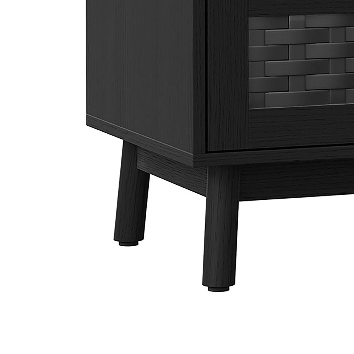 KOMMODE Japandi mit 4 Schubladen in Rattan-Optik 55/40/95 cm Schwarz - Schwarz, Holzwerkstoff (55/95/39.8cm) - Creahappy