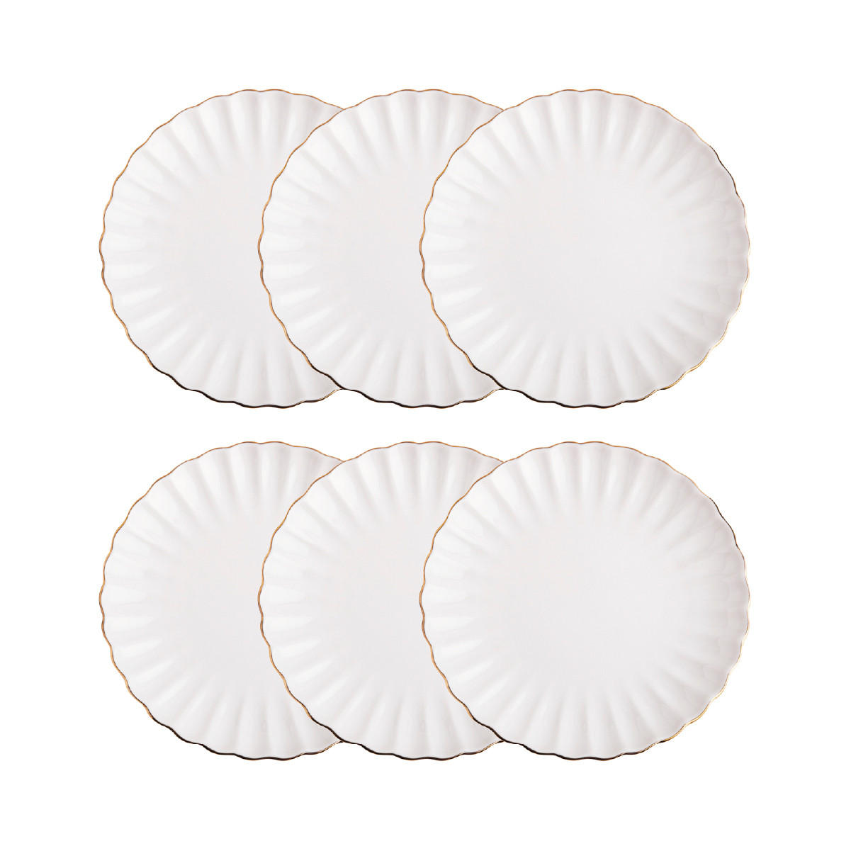 DESSERTTELLER Melida mit Goldrand 20 cm 6er-Set - Weiß, Keramik (20/20/1cm) - Homla