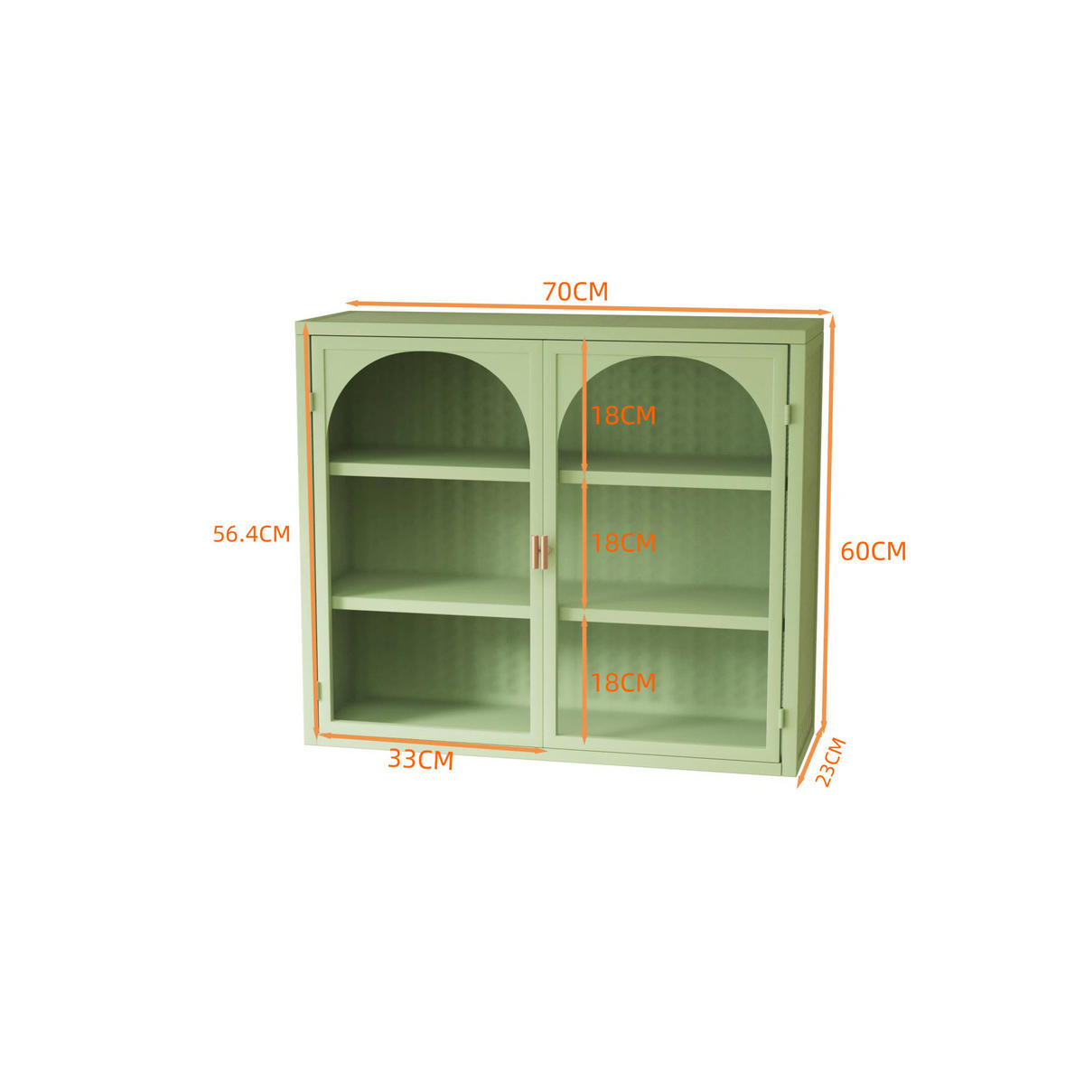 KÜCHENOBERSCHRANK 70x23x60 cm Grün aus Metall & Glas mit gewebtem Design & 3 Ablagen - Grün, Glas (70/60/23cm) - Modfu