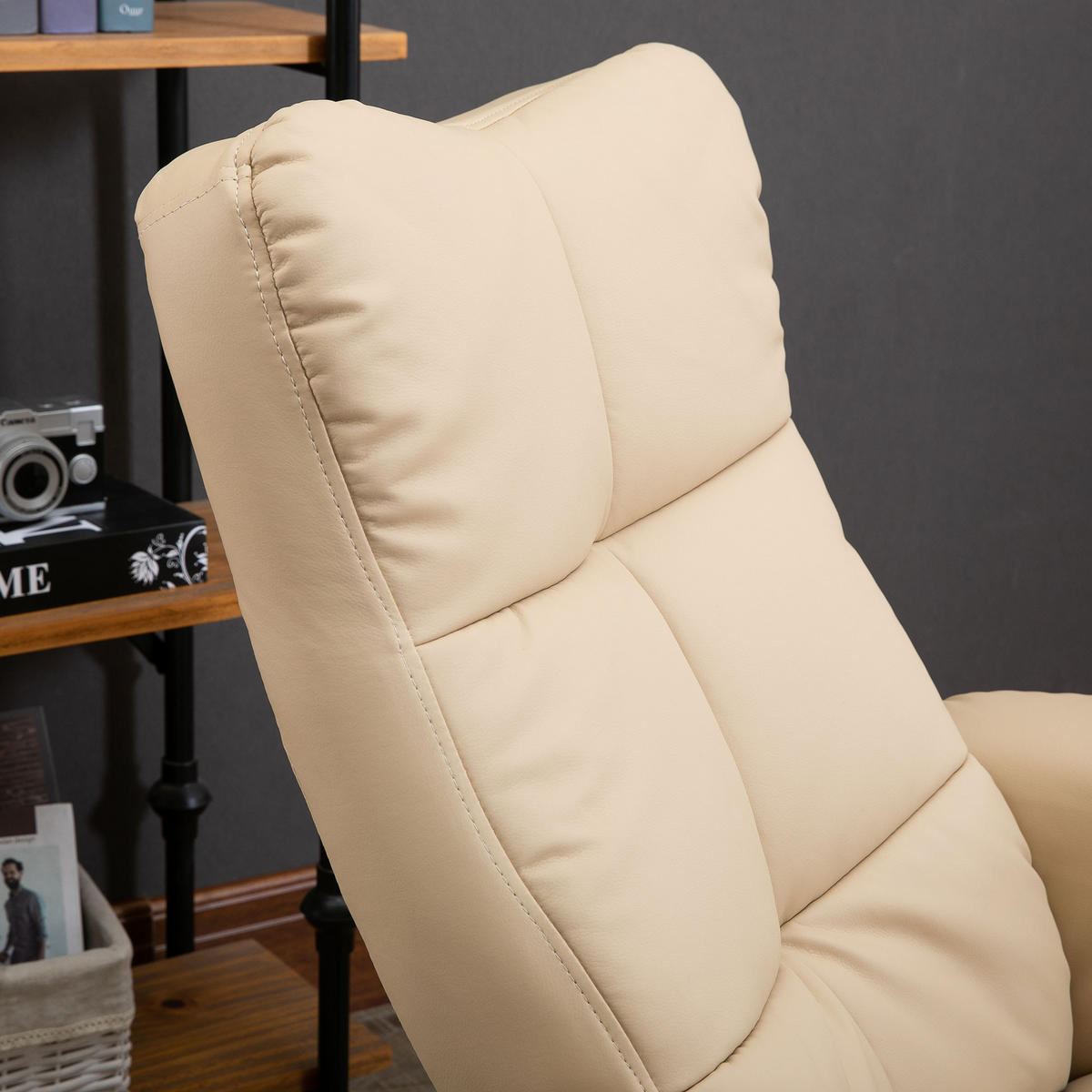 RELAXSESSEL mit Liegefunktion Massagesessel mit Fußhocker Polyester Cremeweiß - Creme, Leder/Holz (86/99/80cm) - HOMCOM