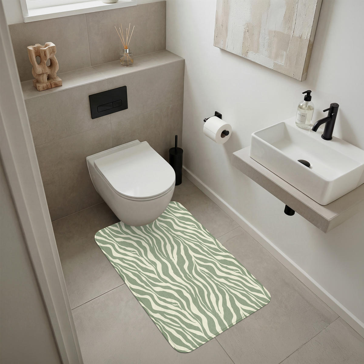 KOUPELNOVÁ PŘEDLOŽKA Zebra - Motiv - zelená 60x90 cm - šalvějově zelená, textil/plast (60/90cm)