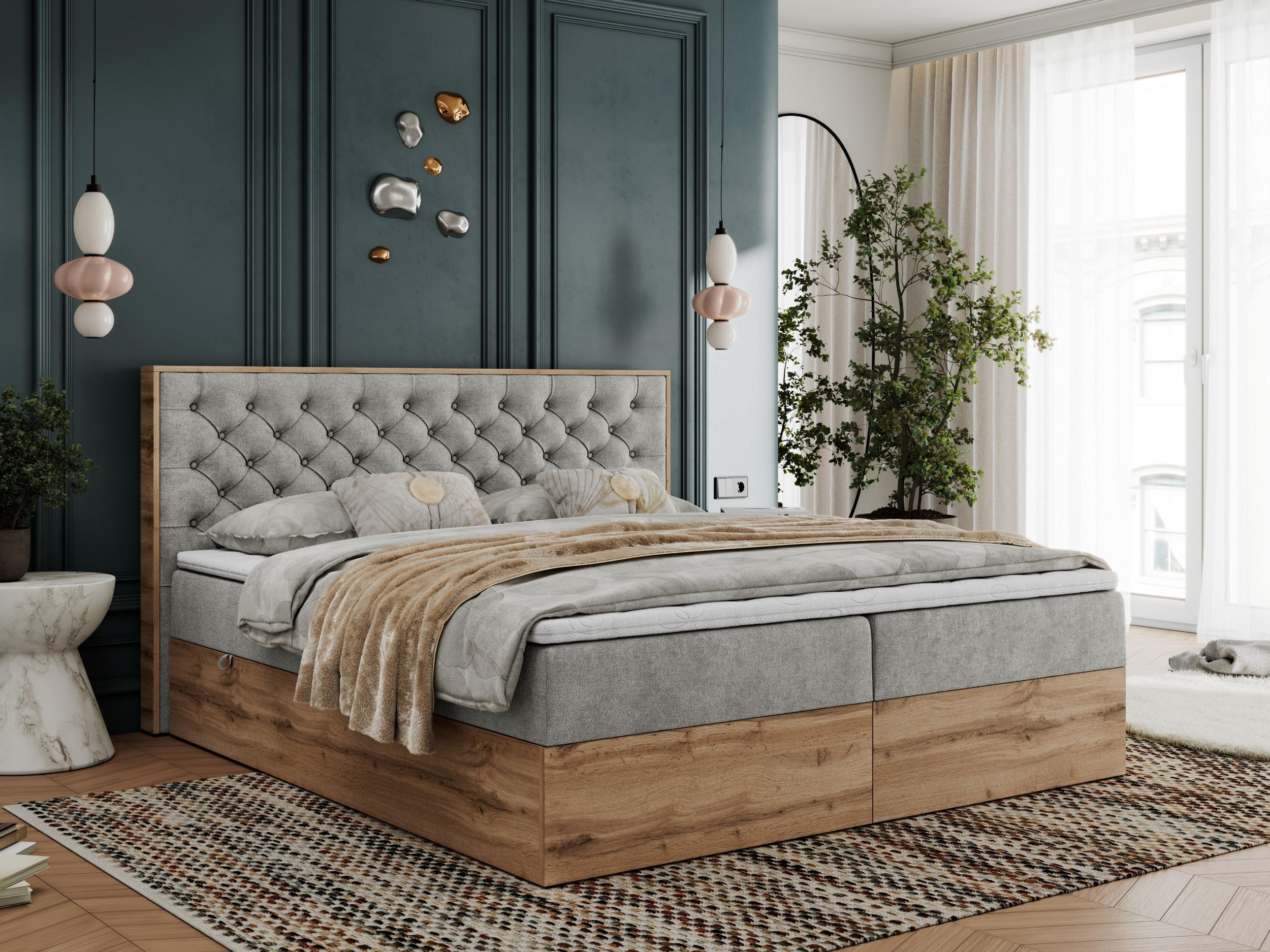 BOXBETT ALBERO 3 - 120/200 Hellgrau Struktur - H3 - Hellgrau, Holz/Textil (120/200cm) - MKS