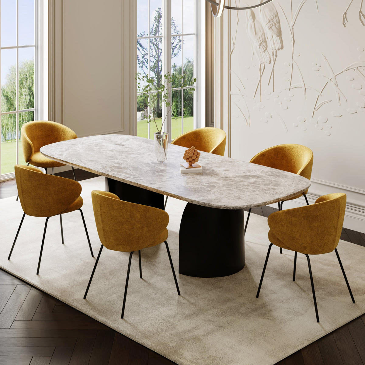 ESSZIMMERSTUHL Texturierter Samt Senf 53.5cm - Dunkelgelb, Textil (53.5/75/54cm) - Sia Home