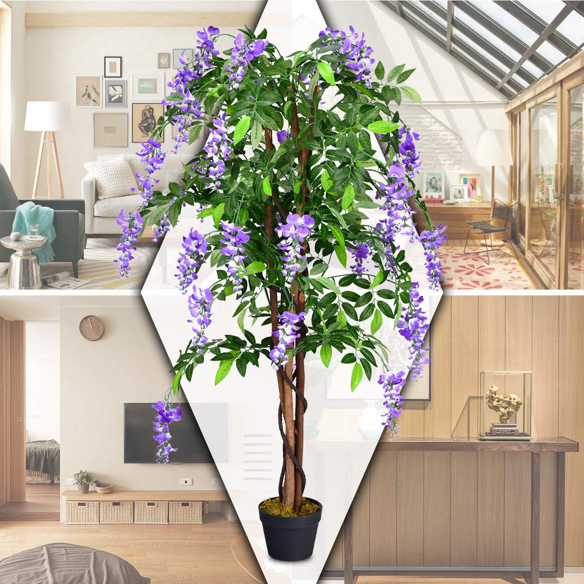KUNSTPFLANZE mit Blüten Purpur - Lila, Kunststoff (150cm) - COSTWAY