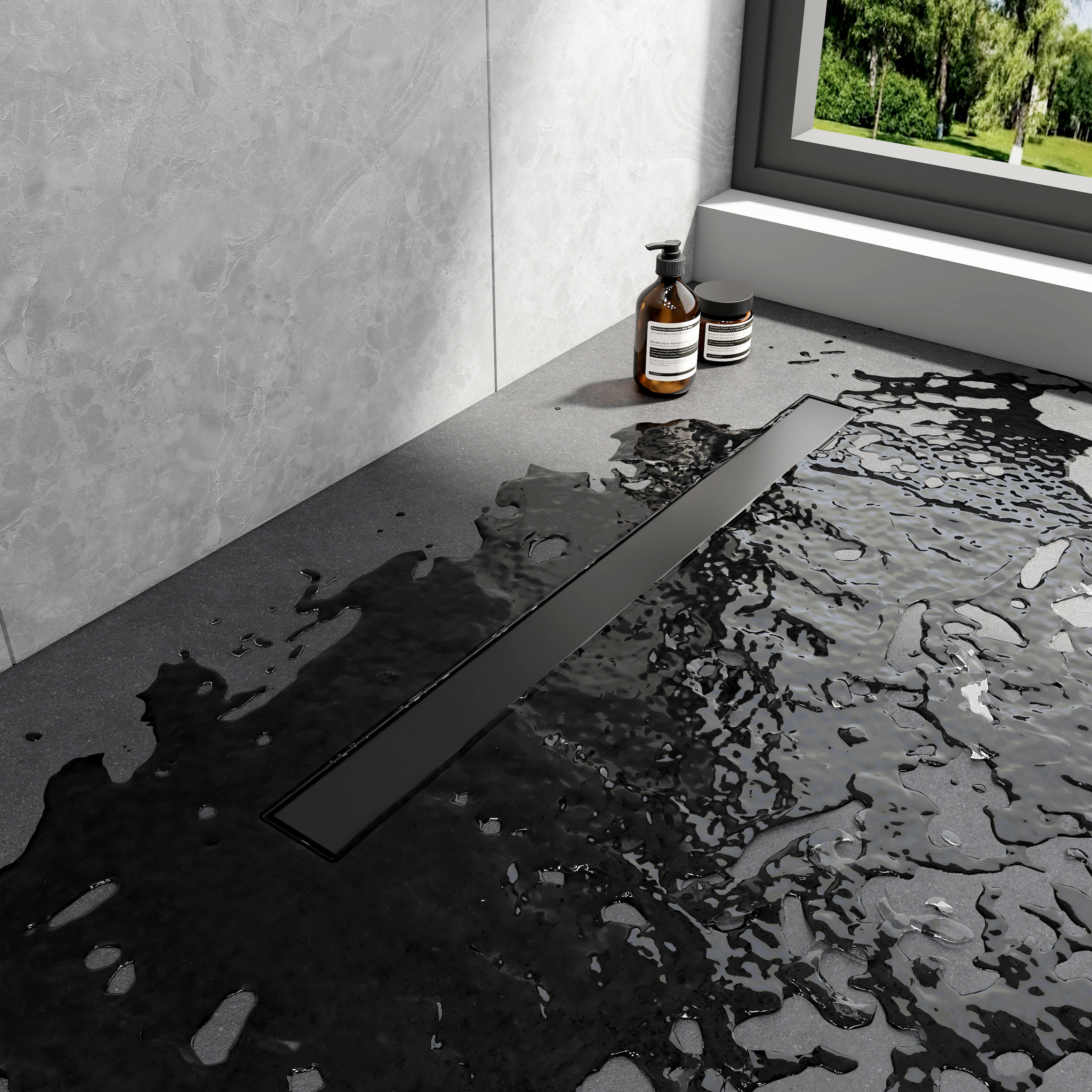 DUSCHRINNE Edelstahl Schwarz 80 / 11 cm - Schwarz, Metall (11/9/80cm) - EMKE