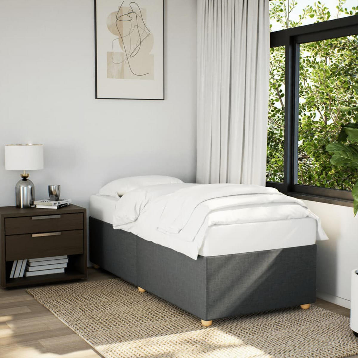 BETTGESTELL Ohne Matratze Dunkelgrau 90/200 Cm Stoff - Dunkelgrau, Textil (90/200cm) - vidaXL