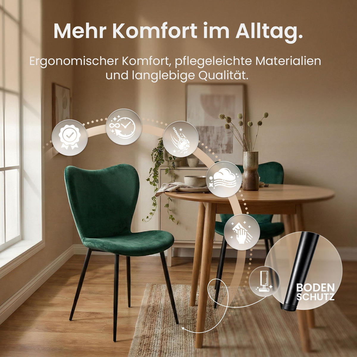 ESSZIMMERSTUHL Samt Grün - Schwarz/Grün, Textil/Metall (50/80/58cm) - CLP