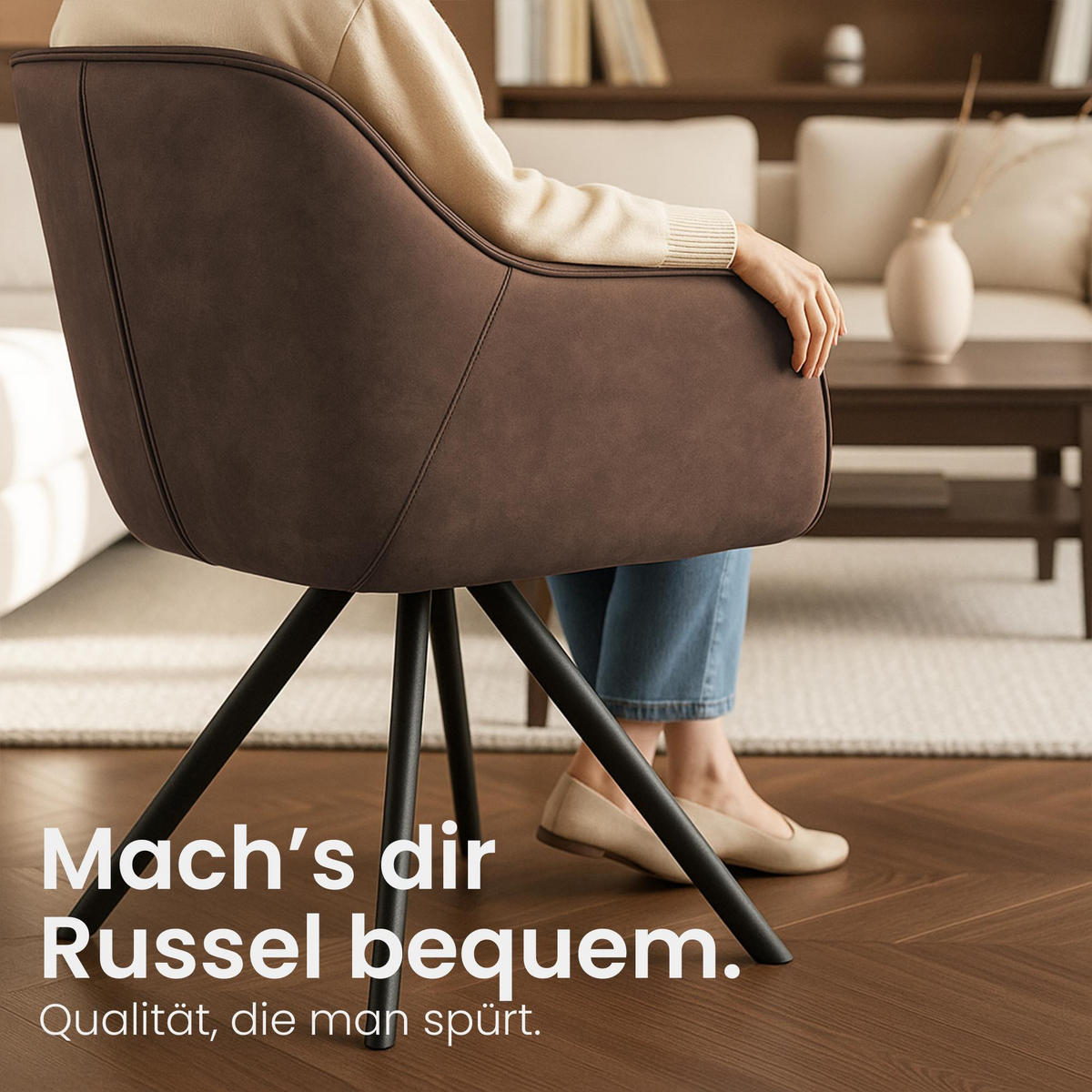 ARMLEHNENSTUHL Vintage Stoff braun - Schwarz/Braun, Textil/Metall (57/90/63cm) - CLP