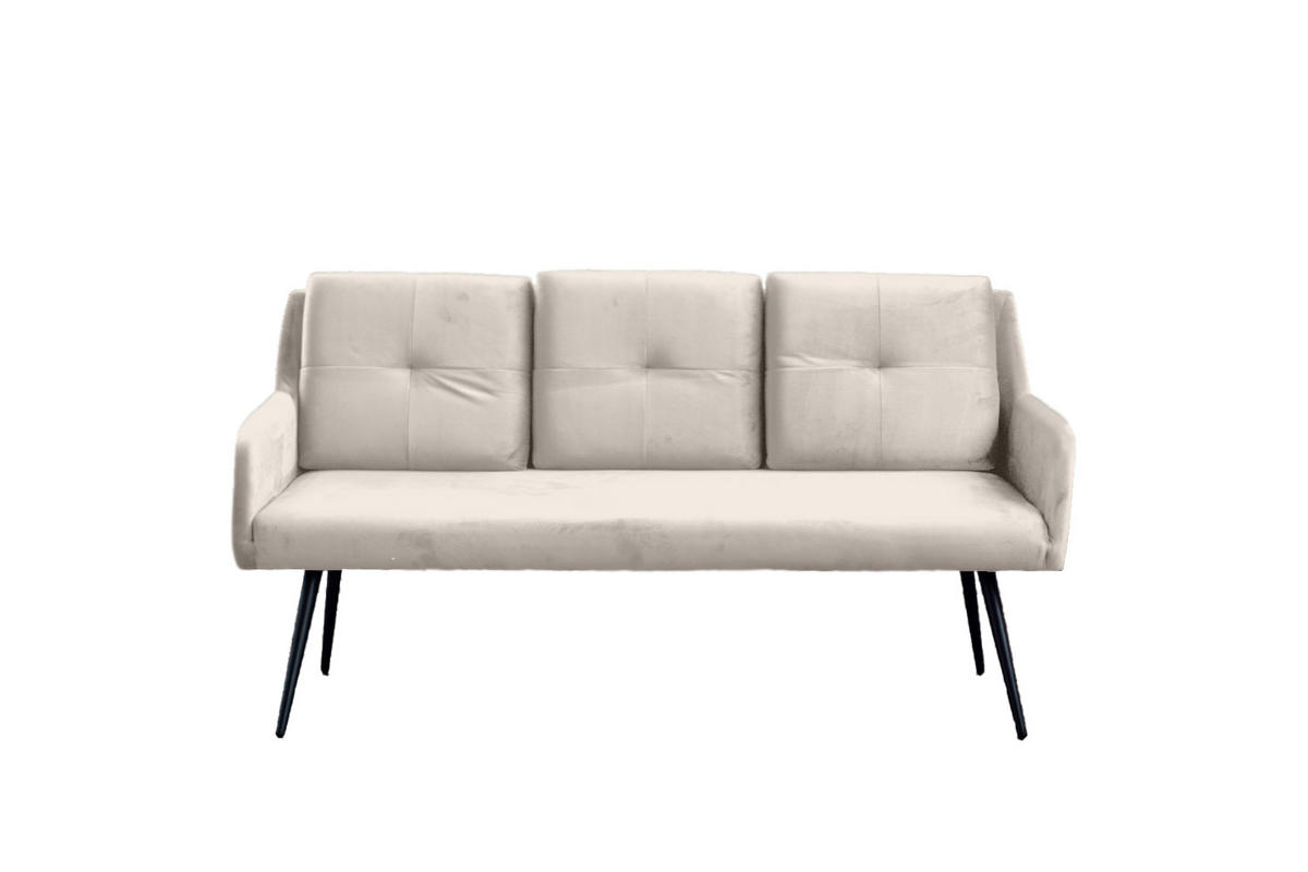 ESSZIMMERBANK PIRI Cremeweiß Velvet - Creme/Schwarz, Textil (180/84/64cm) - KAWOLA