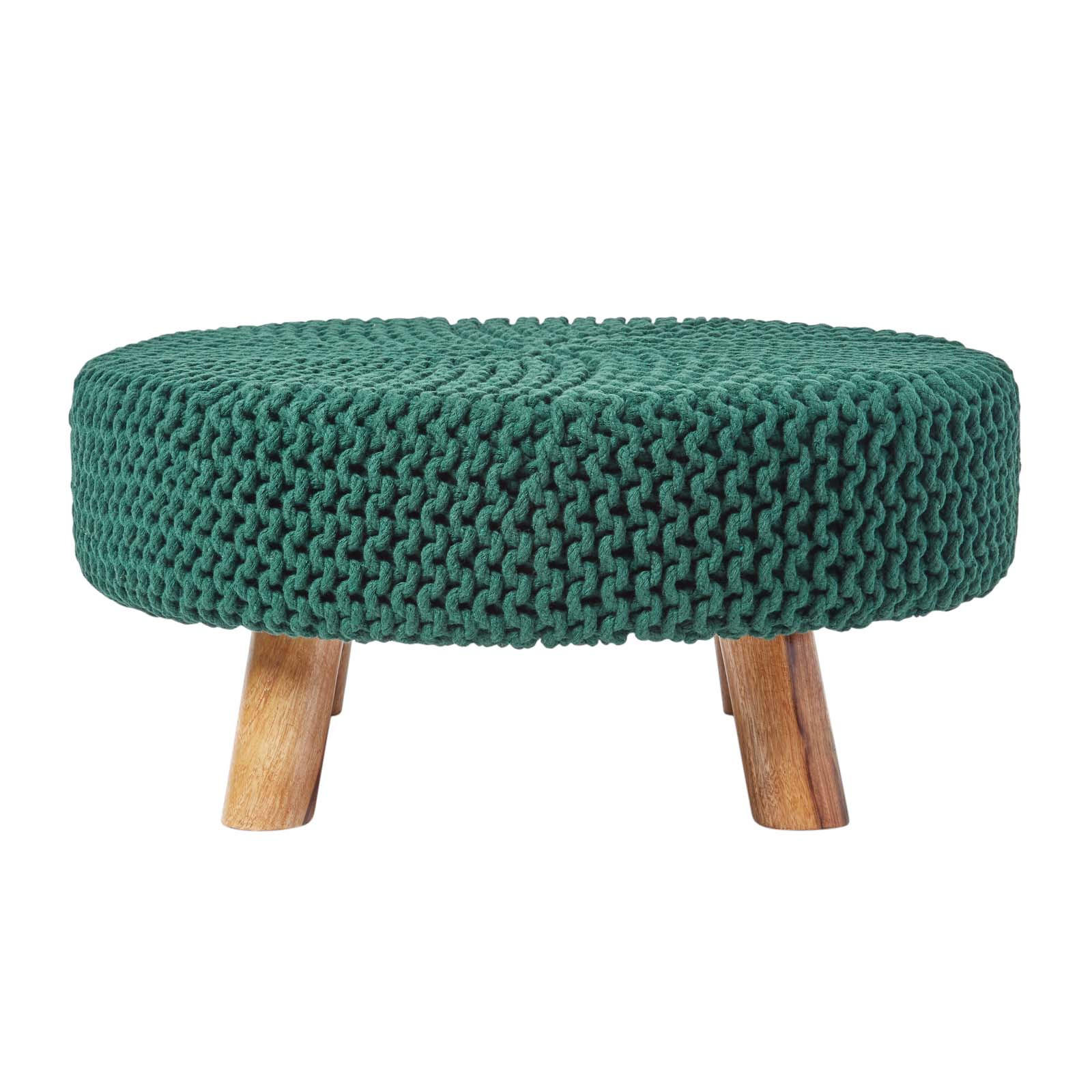 STRICK-HOCKER tannengrün, rund 62/62/30 cm - Waldgrün, Textil (62/30/62cm) - Homescapes
