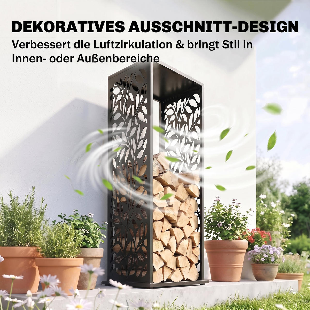 BRENNHOLZREGAL Verzinkter Stahl Schwarz - Schwarz, Metall (38/112/38cm) - Outsunny