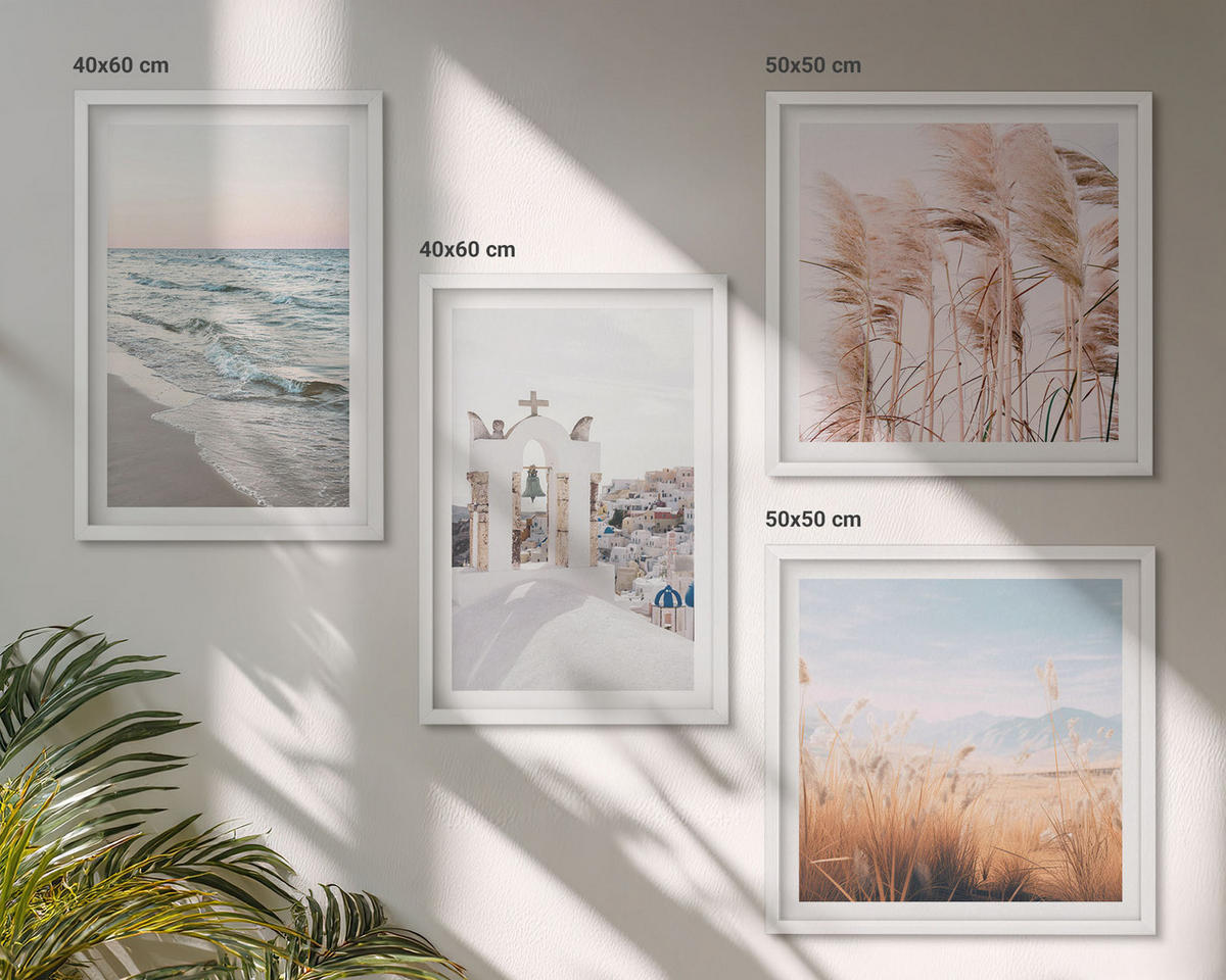 BILDER SET 4er Set - 50x50 cm & 40x60 cm Weißer Rahmen - Pflanzen, Meereswellen, Aussicht, Häuser - Weiß, Kunststoff (50/50cm) - TULUP