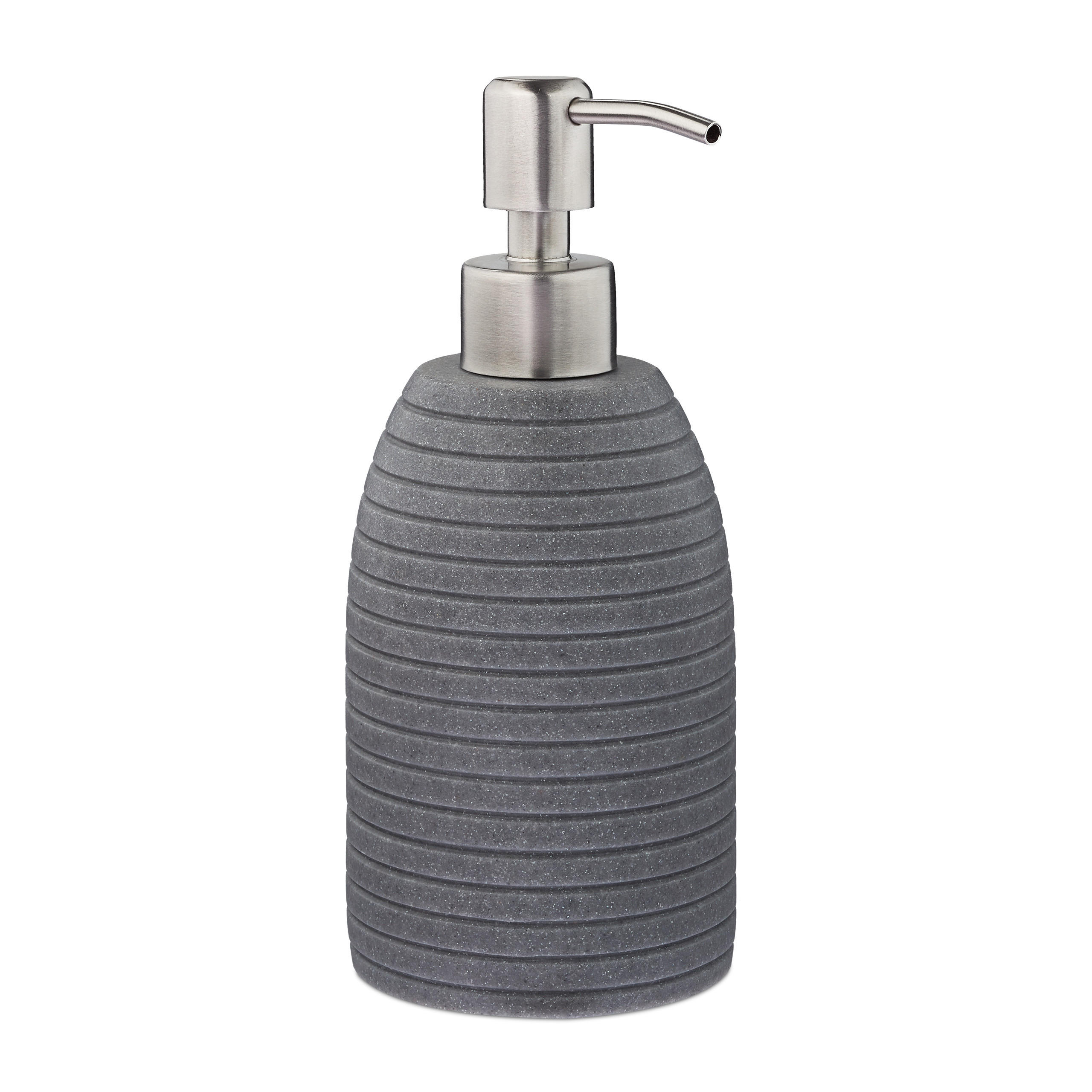 Relaxdays DÁVKOVAČ na mýdlo Šedý polyresin vroubkovaný nerezová pumpička 300 ml