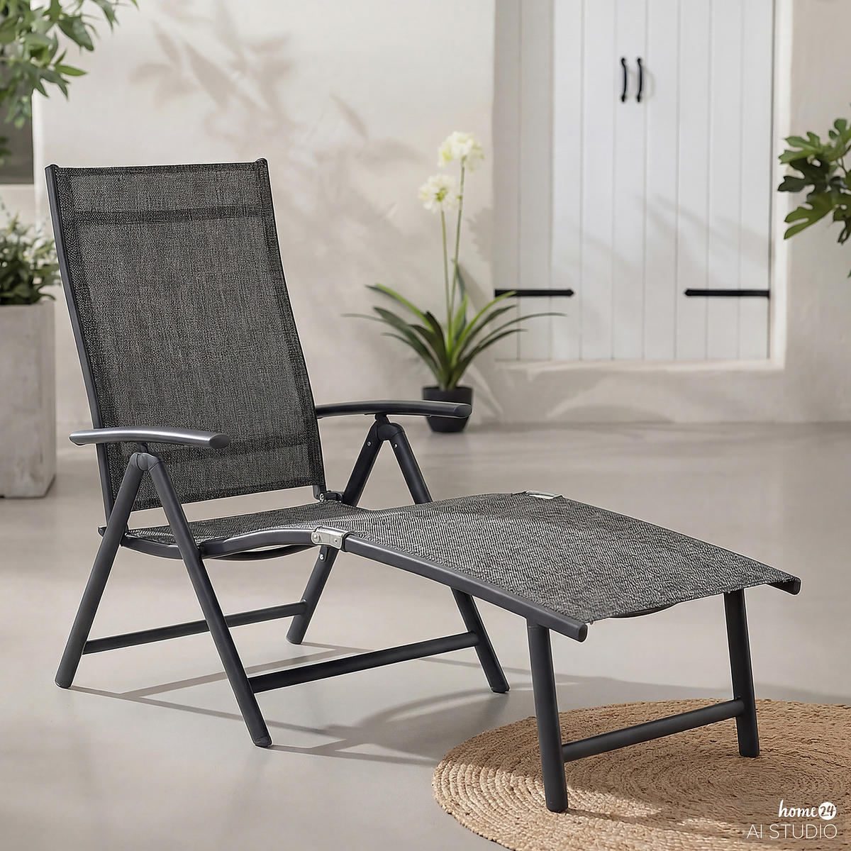 GARTENLIEGE - Aluminium / Textilene - Grau - Grau, Textil/Metall (61/94/180cm) - home24