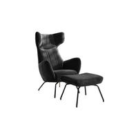SESSEL MIT HOCKER LOTTE Schwarz Velvet - Schwarz, Textil (79/117/82cm) - KAWOLA