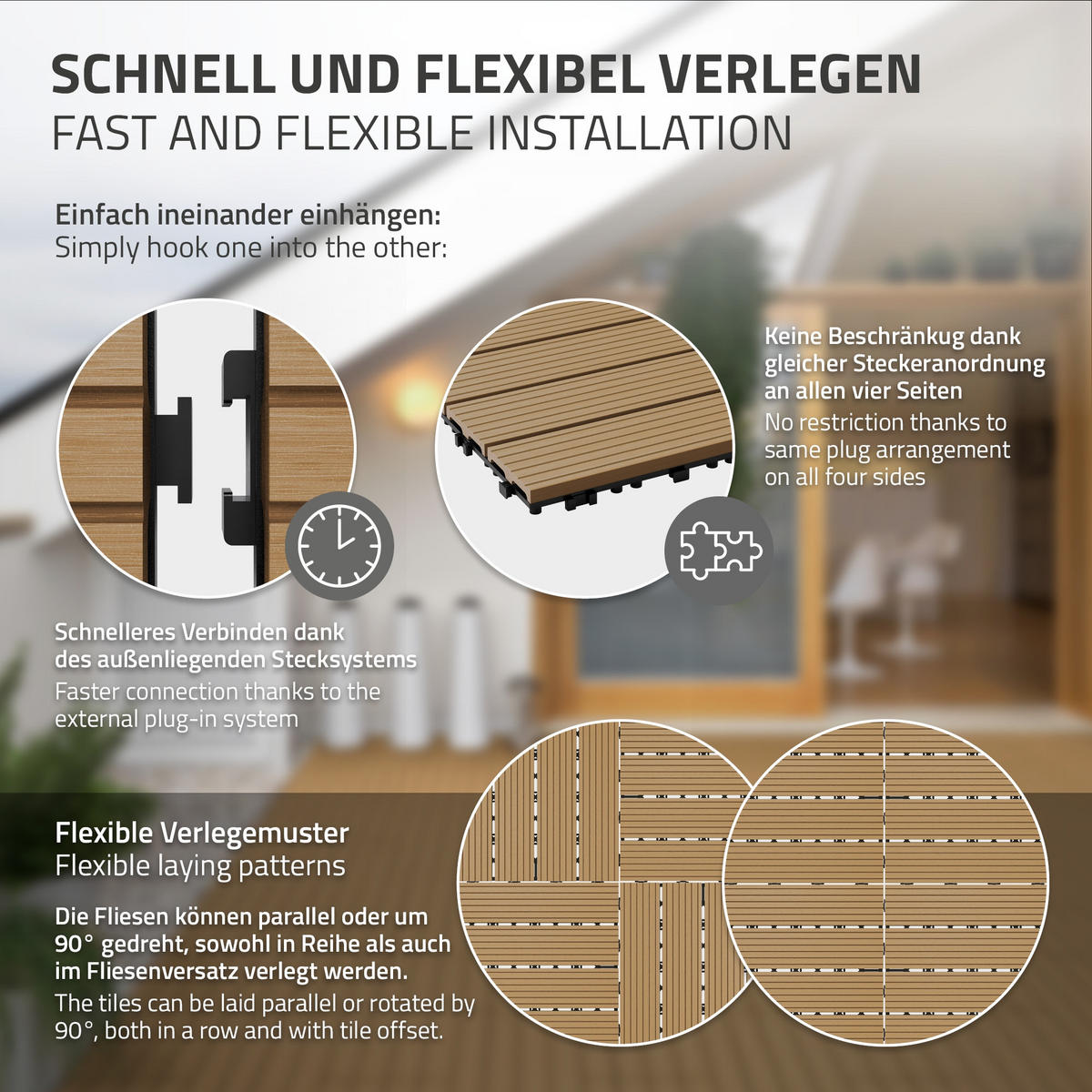 TERASOVÁ DLAŽBA Teak 12 kusů - teaková, kompozitní dřevo (60/30/2cm) - ECD-Germany