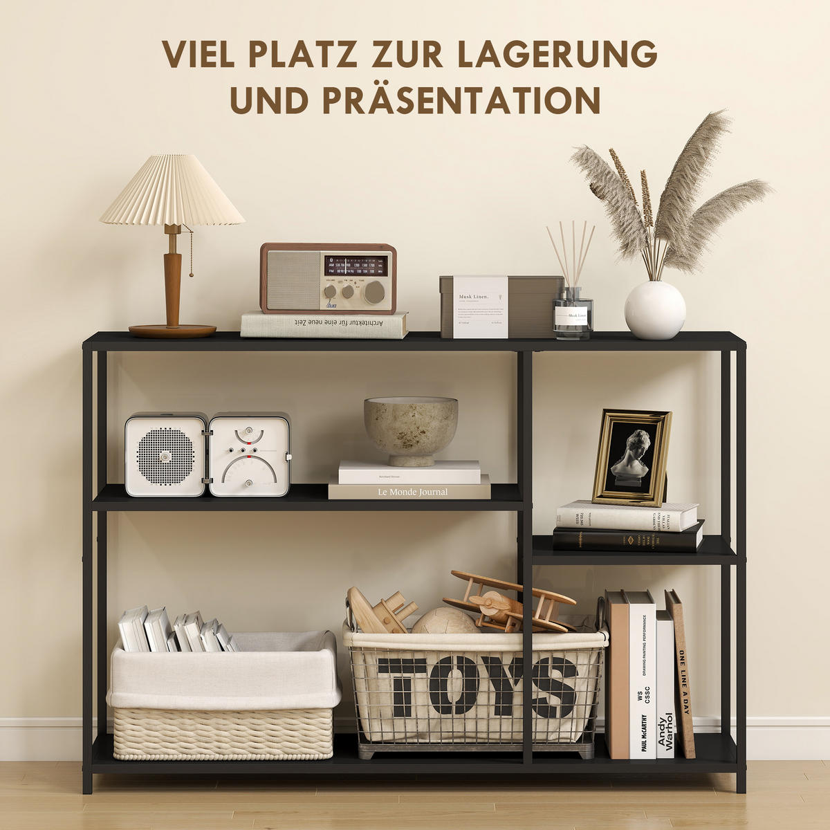 KONSOLENTISCH mit 4 Ablagen, Schwarz - Schwarz, Metall (110/30/75cm) - HOMCOM