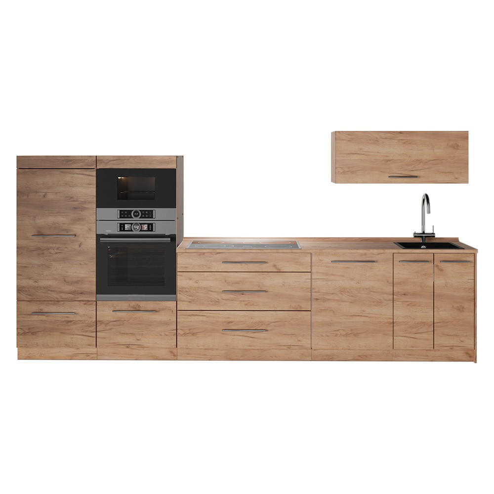 KÜCHENZEILE Fame-Line, Goldkraft Eiche/Goldkraft Eiche, 340 cm ohne Arbeitsplatte - Honigeiche, Holzwerkstoff (340/153.6/51.6cm) - Vicco